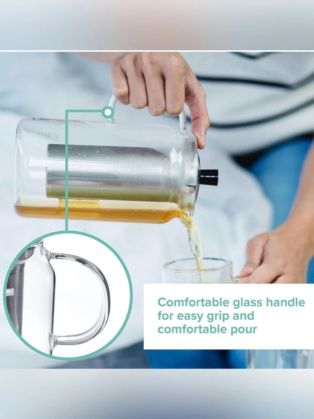 Borosilicate Glass Tea Kettle TeaPot Loose Tea Infuser Stainless Steel Strainer